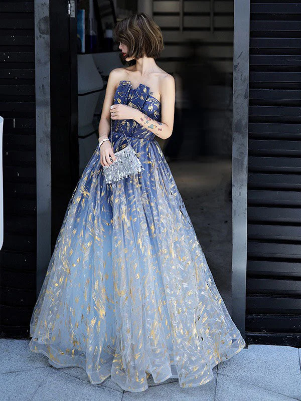Charming Evening Dress A-Line Strapless Matte Satin Floor-Length Pleated Sequined evening dress - Image 4