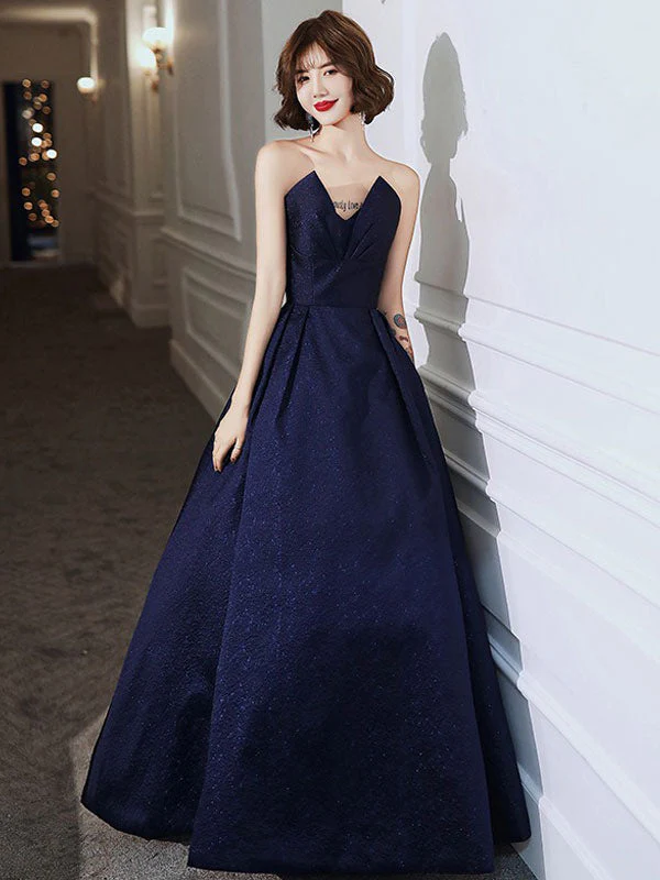 Modern Evening Dress A-Line Strapless Satin Fabric Floor-Length Pleated Social Party Dresses - Image 2