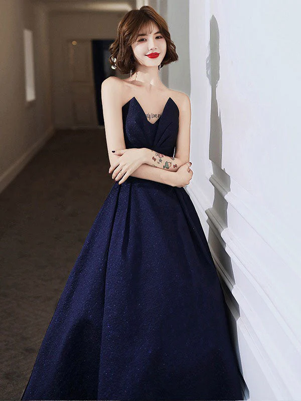 Modern Evening Dress A-Line Strapless Satin Fabric Floor-Length Pleated Social Party Dresses - Image 3