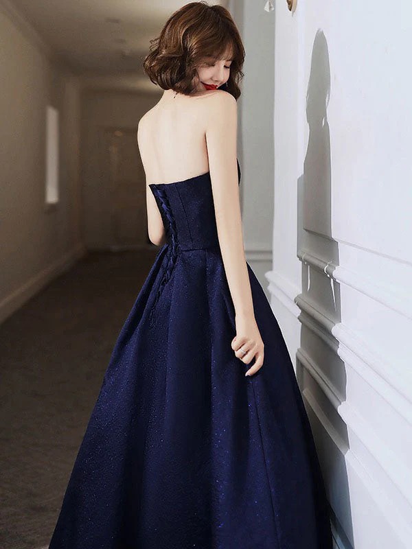 Modern Evening Dress A-Line Strapless Satin Fabric Floor-Length Pleated Social Party Dresses - Image 4