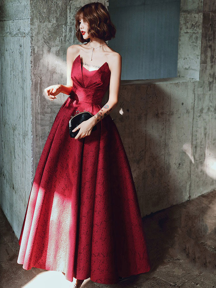 Modern Evening Dress A-Line Strapless Satin Fabric Floor-Length Pleated Social Party Dresses - Image 6