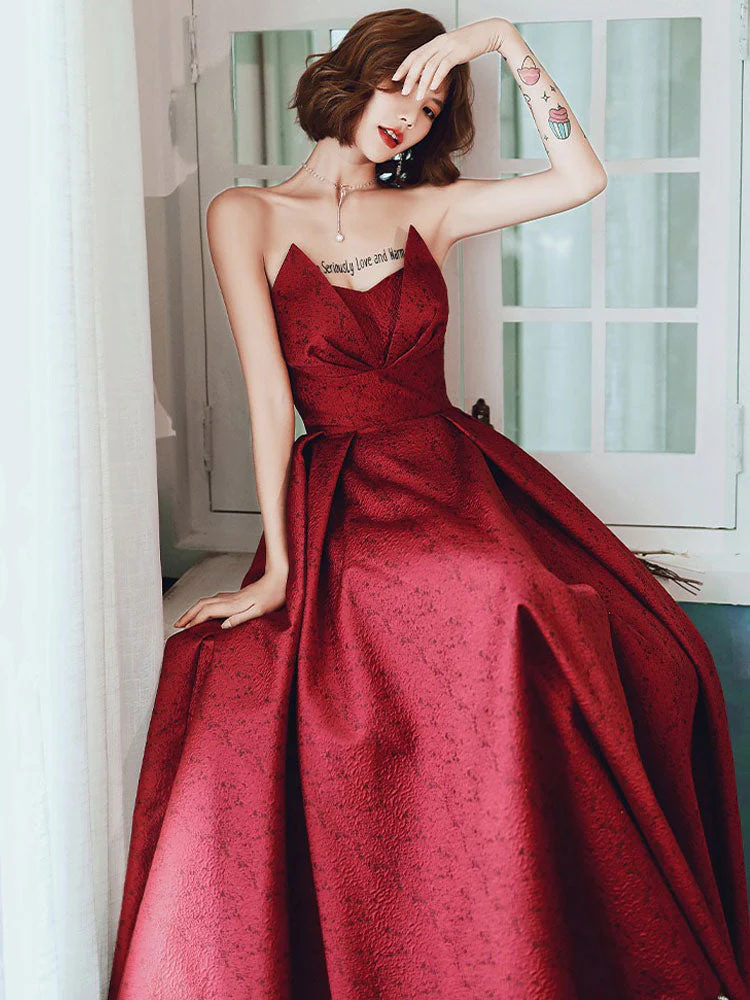 Modern Evening Dress A-Line Strapless Satin Fabric Floor-Length Pleated Social Party Dresses - Image 7