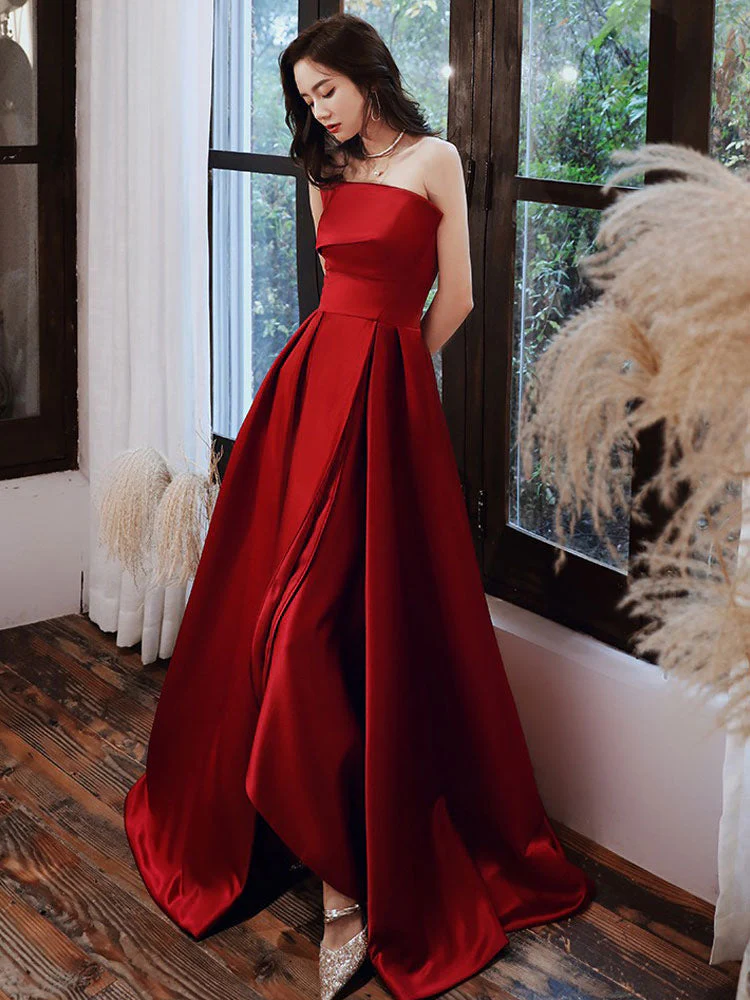 Glamorous Evening Dress A-Line Strapless Satin Fabric Floor-Length Pleated Social evening dress - Image 4