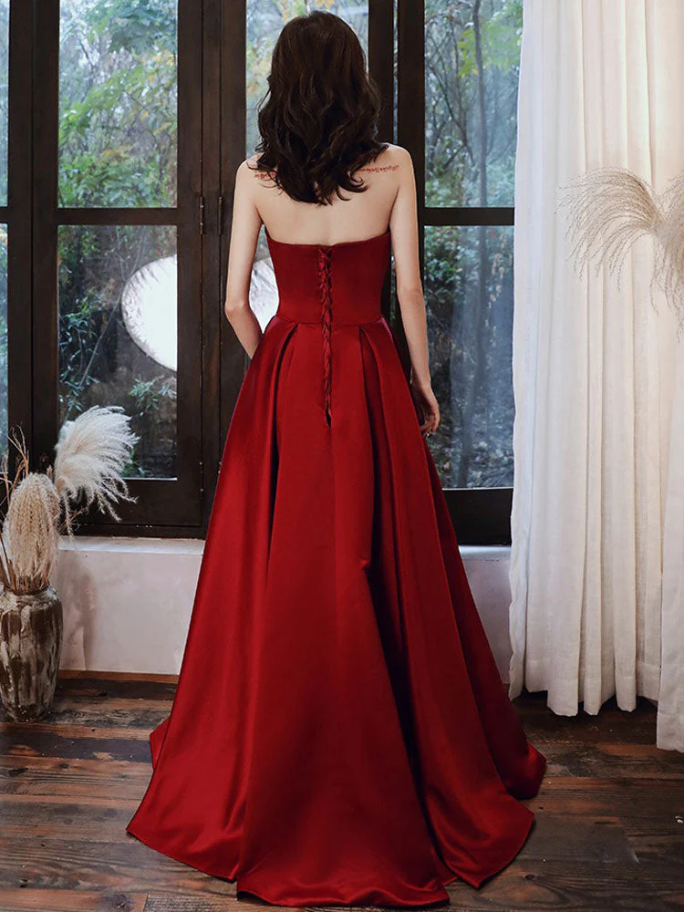 Glamorous Evening Dress A-Line Strapless Satin Fabric Floor-Length Pleated Social evening dress - Image 6