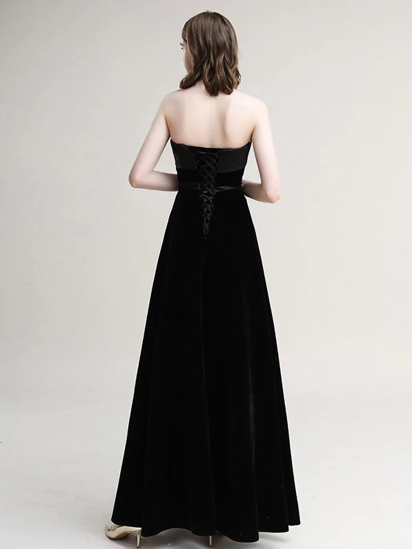 Amazing Evening Dress A-Line Strapless Velour Floor-Length Sash evening dress - Image 2