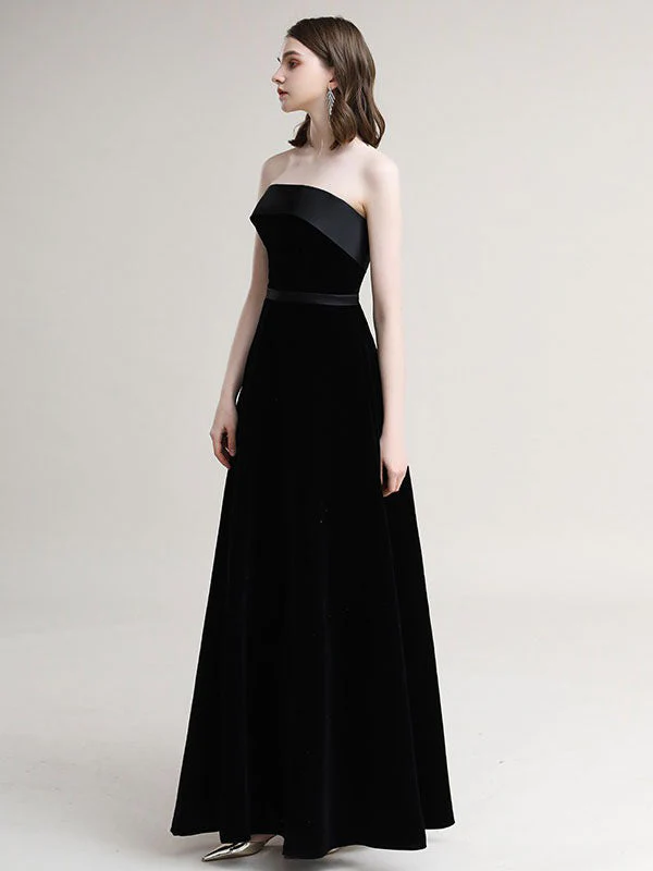 Amazing Evening Dress A-Line Strapless Velour Floor-Length Sash evening dress - Image 3