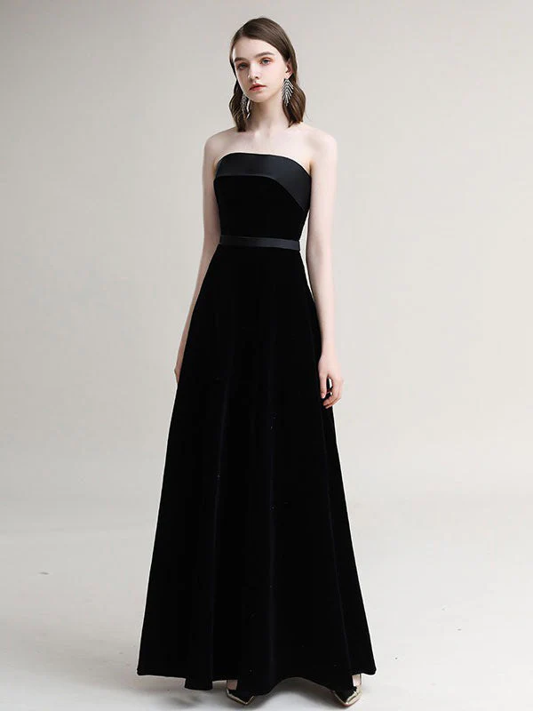 Amazing Evening Dress A-Line Strapless Velour Floor-Length Sash evening dress - Image 4