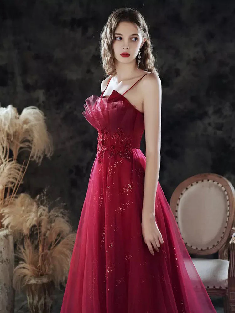 Amazing Evening Dress A-Line Sweetheart Neck Lace Floor-Length Sleeveless Party Dresses Burgundy Pageant Dress - Image 2