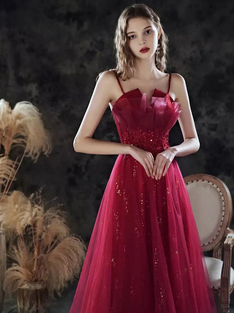 Amazing Evening Dress A-Line Sweetheart Neck Lace Floor-Length Sleeveless Party Dresses Burgundy Pageant Dress - Image 4