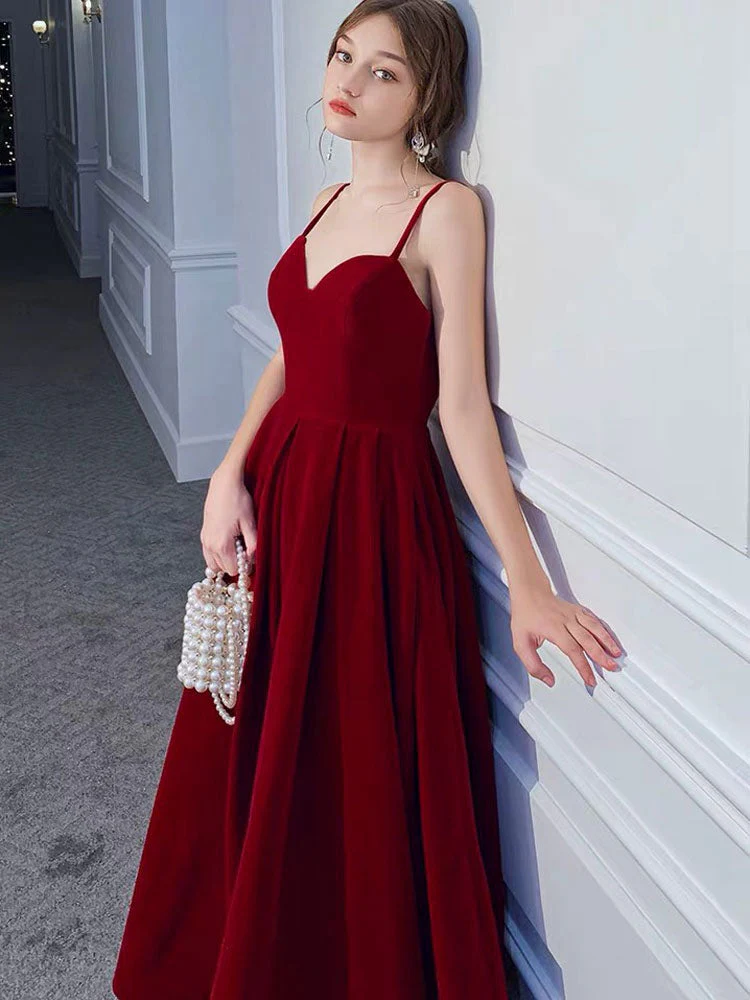Stunning Evening Dress A Line Sweetheart Neck Velour Floor Length Pockets Formal Party Dresses - Image 2