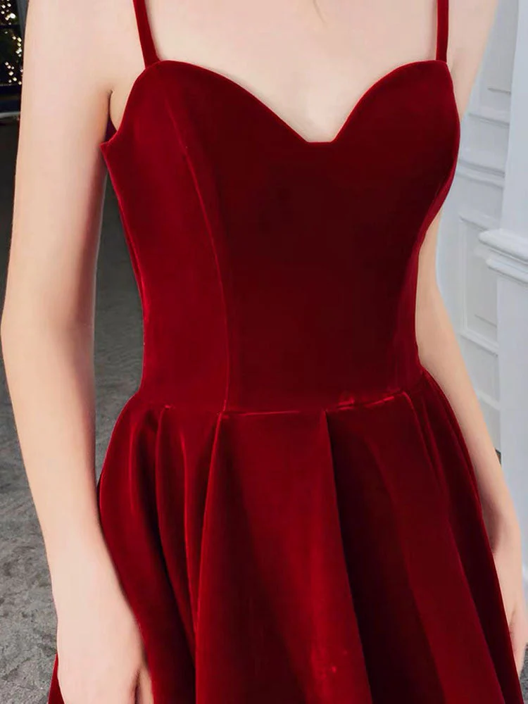 Stunning Evening Dress A Line Sweetheart Neck Velour Floor Length Pockets Formal Party Dresses - Image 5