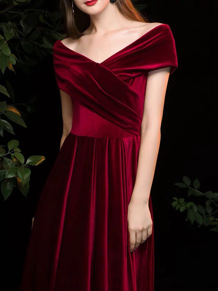 Modern Evening Dress A Line V Neck Matte Satin Floor Length Pleated Social Party Dresses - Image 2
