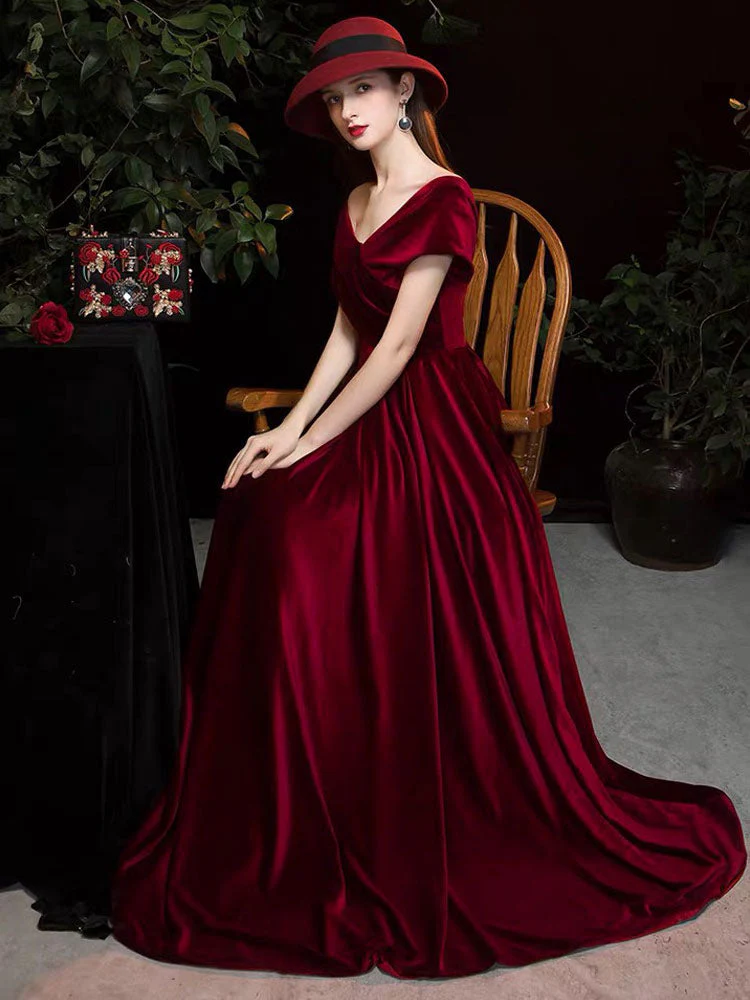 Modern Evening Dress A Line V Neck Matte Satin Floor Length Pleated Social Party Dresses - Image 5