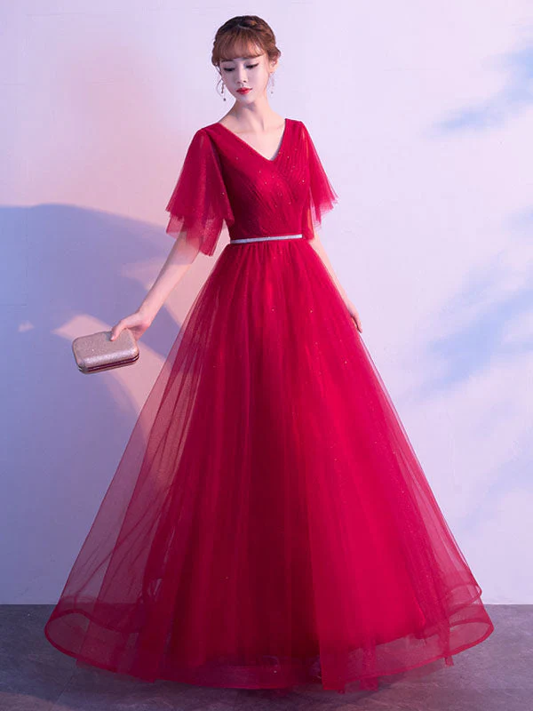 Amazing Evening Dress A Line V Neck Matte Satin Floor Length Sequins Formal Party Dresses - Image 2