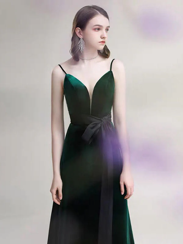 Amazing Evening Dress A Line V Neck Velour Floor Length Sash Social Pageant Dresses - Image 3