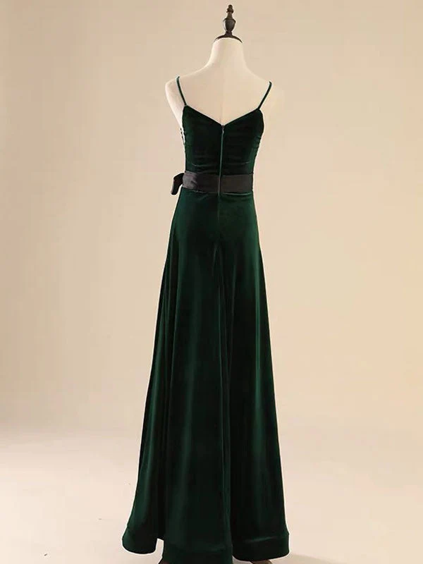 Amazing Evening Dress A Line V Neck Velour Floor Length Sash Social Pageant Dresses - Image 5