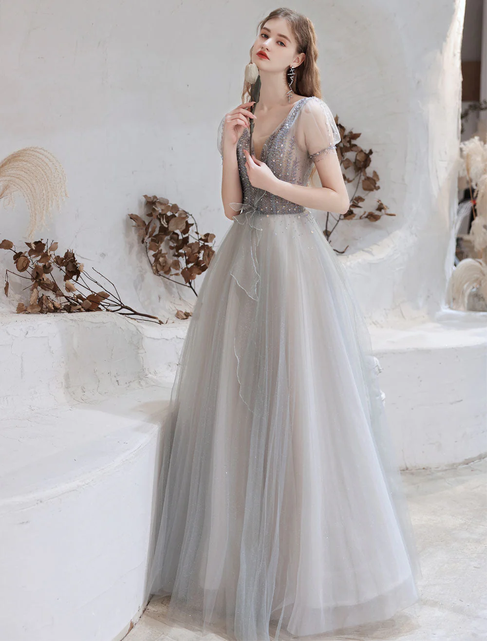 Stunning Evening Dress Light Grey A Line Bateau Neck Floor Length Social Party Dresses Pageant Dress - Image 4