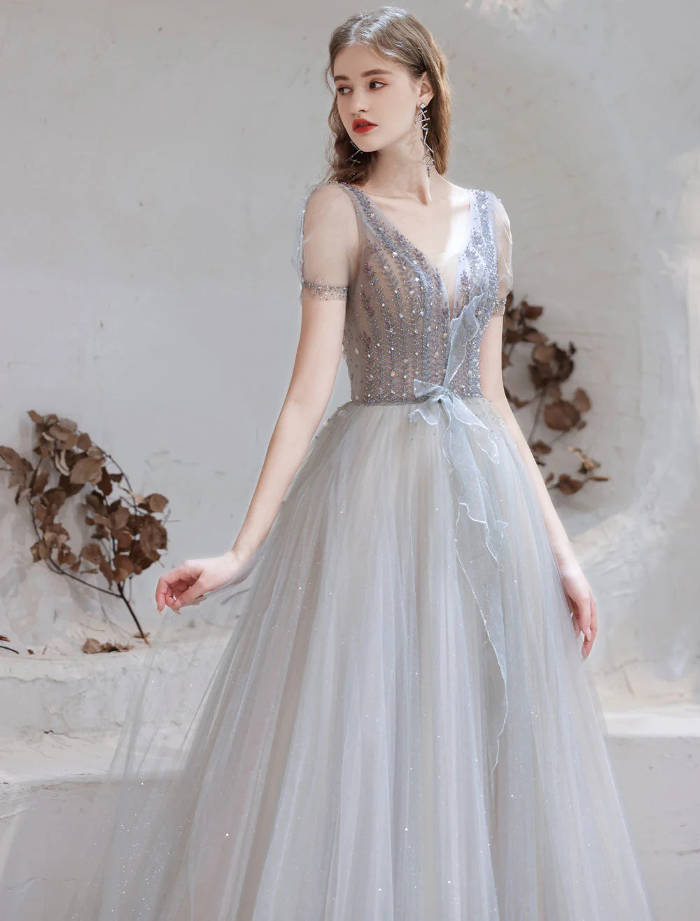 Stunning Evening Dress Light Grey A Line Bateau Neck Floor Length Social Party Dresses Pageant Dress - Image 7