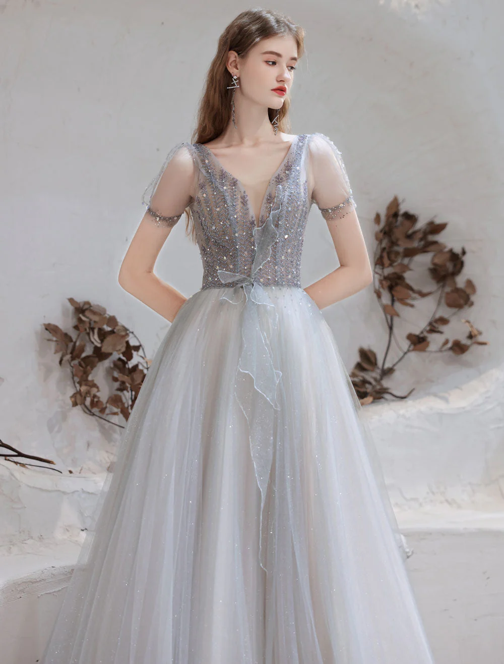 Stunning Evening Dress Light Grey A Line Bateau Neck Floor Length Social Party Dresses Pageant Dress - Image 8