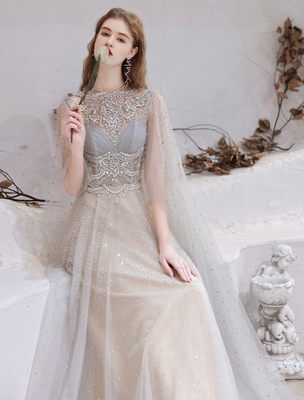 Amazing Evening Dress Light Grey A Line Jewel Neck Floor Length Sleeveless Zipper Social Party Dresses Pageant Dress - Image 10