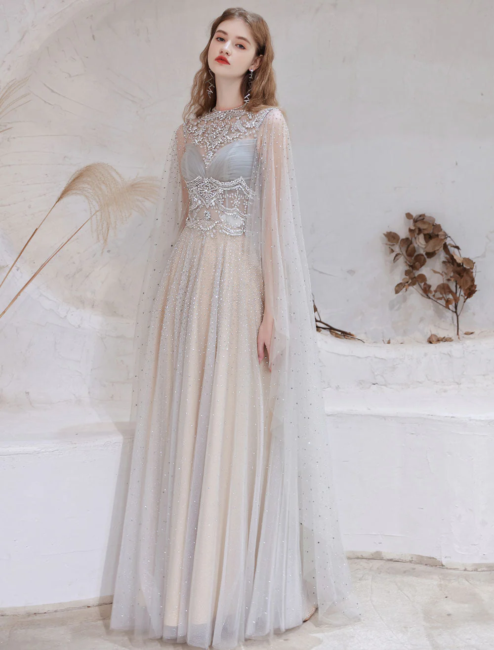 Amazing Evening Dress Light Grey A Line Jewel Neck Floor Length Sleeveless Zipper Social Party Dresses Pageant Dress - Image 3