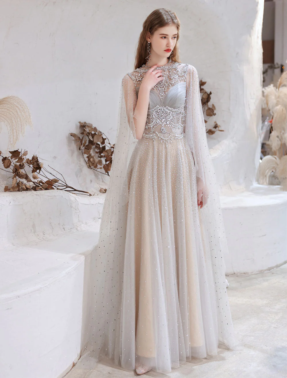 Amazing Evening Dress Light Grey A Line Jewel Neck Floor Length Sleeveless Zipper Social Party Dresses Pageant Dress - Image 4