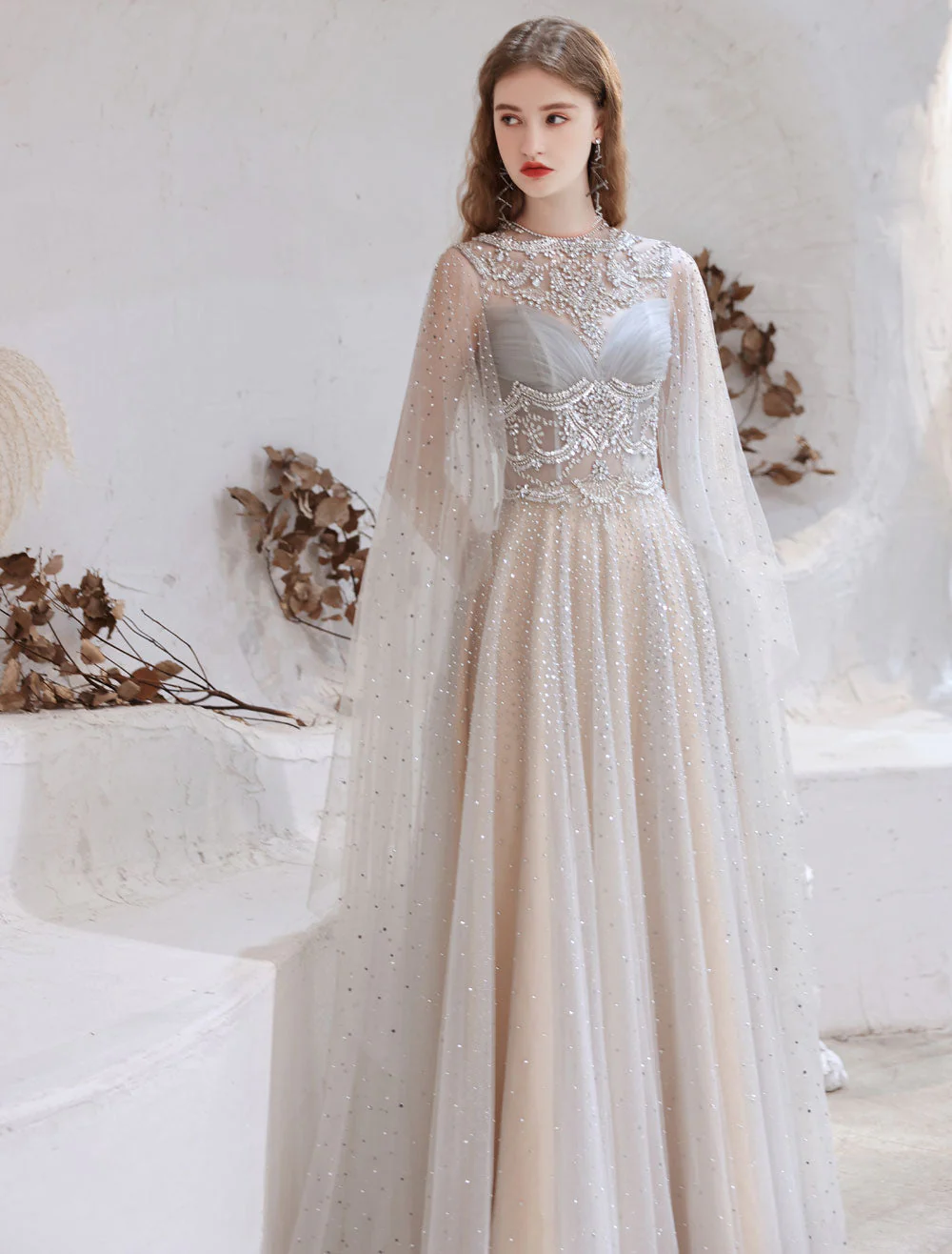 Amazing Evening Dress Light Grey A Line Jewel Neck Floor Length Sleeveless Zipper Social Party Dresses Pageant Dress - Image 5