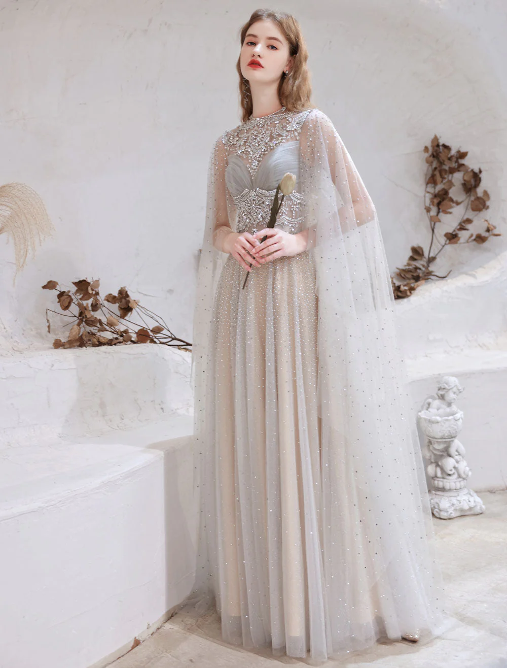 Amazing Evening Dress Light Grey A Line Jewel Neck Floor Length Sleeveless Zipper Social Party Dresses Pageant Dress - Image 6