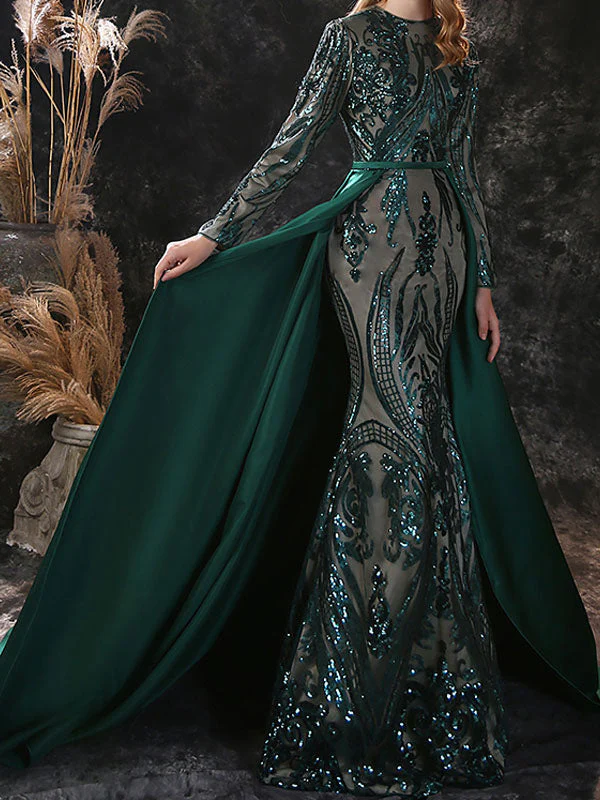 Gorgeous Evening Dress Mermaid Jewel Neck With Train Long Sleeves Zipper Lace Lace Social Pageant Dresses - Image 2