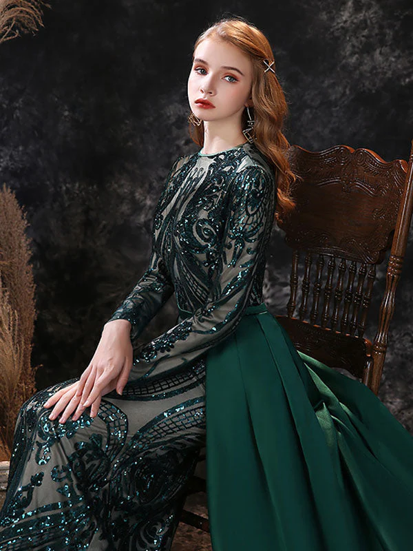Gorgeous Evening Dress Mermaid Jewel Neck With Train Long Sleeves Zipper Lace Lace Social Pageant Dresses - Image 3