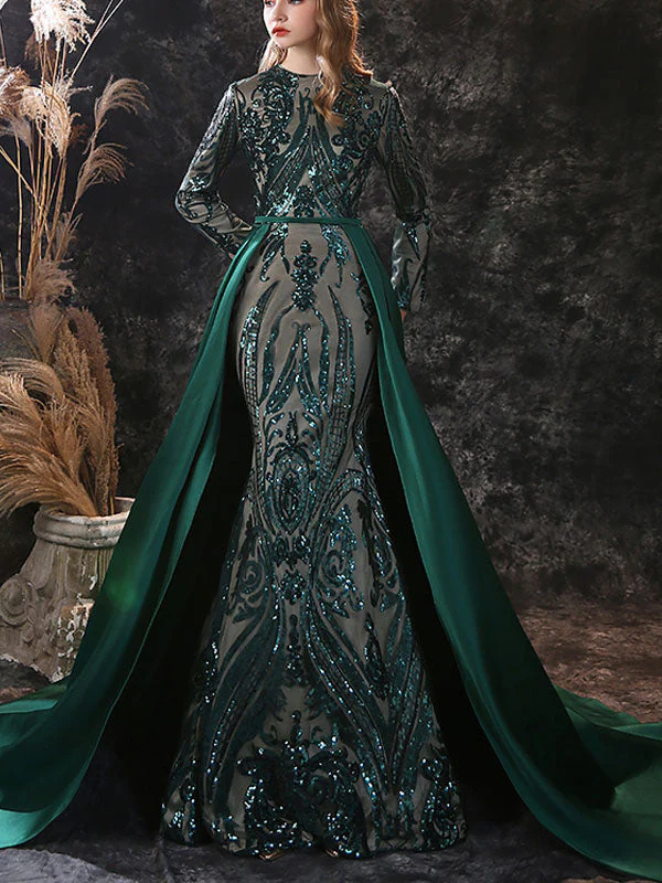 Gorgeous Evening Dress Mermaid Jewel Neck With Train Long Sleeves Zipper Lace Lace Social Pageant Dresses - Image 4