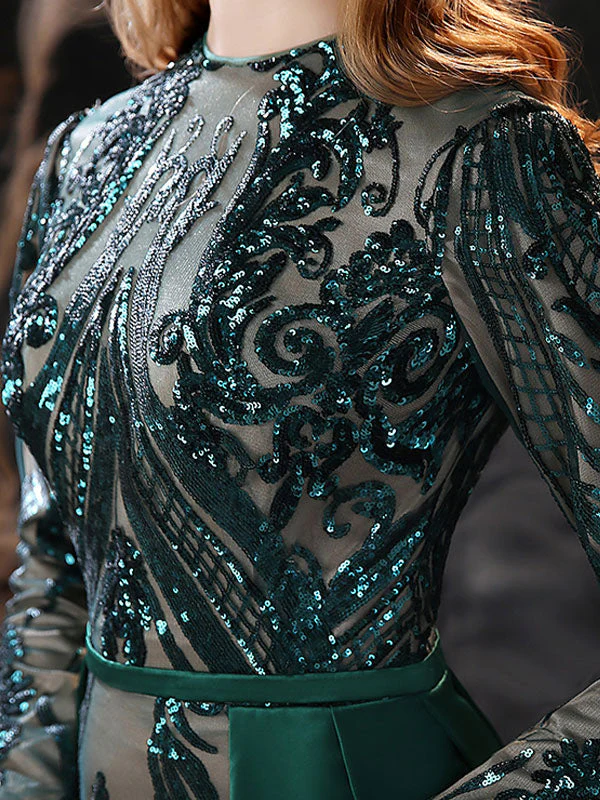 Gorgeous Evening Dress Mermaid Jewel Neck With Train Long Sleeves Zipper Lace Lace Social Pageant Dresses - Image 5