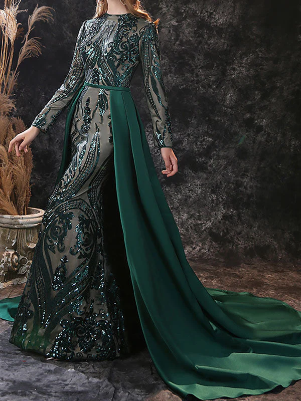 Gorgeous Evening Dress Mermaid Jewel Neck With Train Long Sleeves Zipper Lace Lace Social Pageant Dresses - Image 6