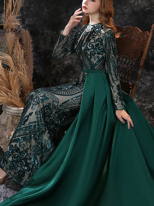 Gorgeous Evening Dress Mermaid Jewel Neck With Train Long Sleeves Zipper Lace Lace Social Pageant Dresses - Image 7