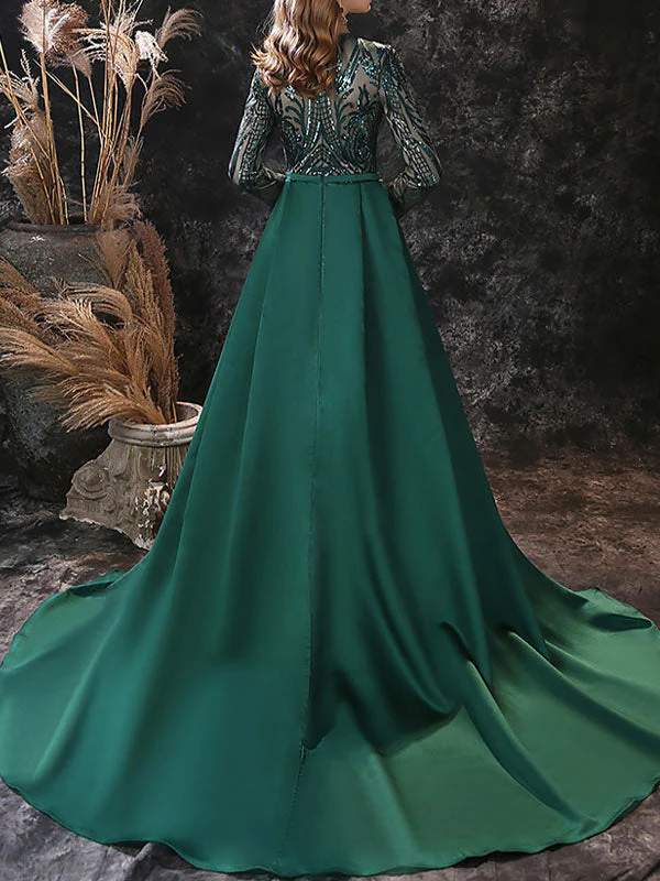 Gorgeous Evening Dress Mermaid Jewel Neck With Train Long Sleeves Zipper Lace Lace Social Pageant Dresses - Image 9