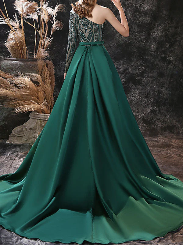 Gorgeous Evening Dress Mermaid One-Shoulder With Train Long Sleeves Zipper Lace Lace Formal Dinner Dresses - Image 4