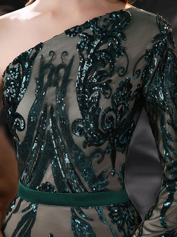 Gorgeous Evening Dress Mermaid One-Shoulder With Train Long Sleeves Zipper Lace Lace Formal Dinner Dresses - Image 6