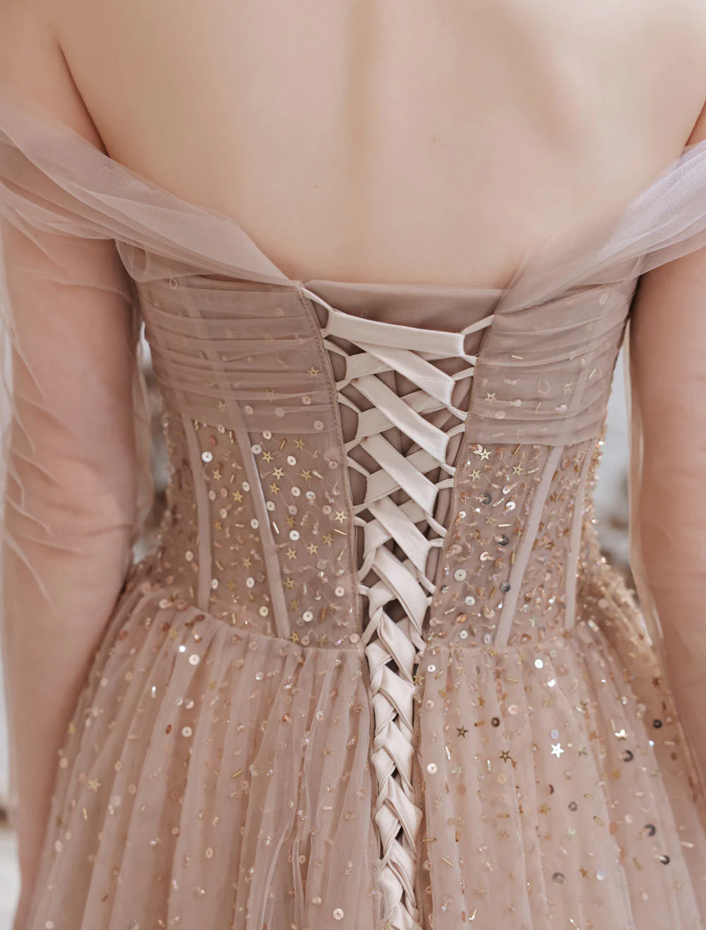 Stunning Evening Dress Nude Color A Line Bateau Neck Floor Length Sequins Formal Party Dresses Pageant Dress - Image 6