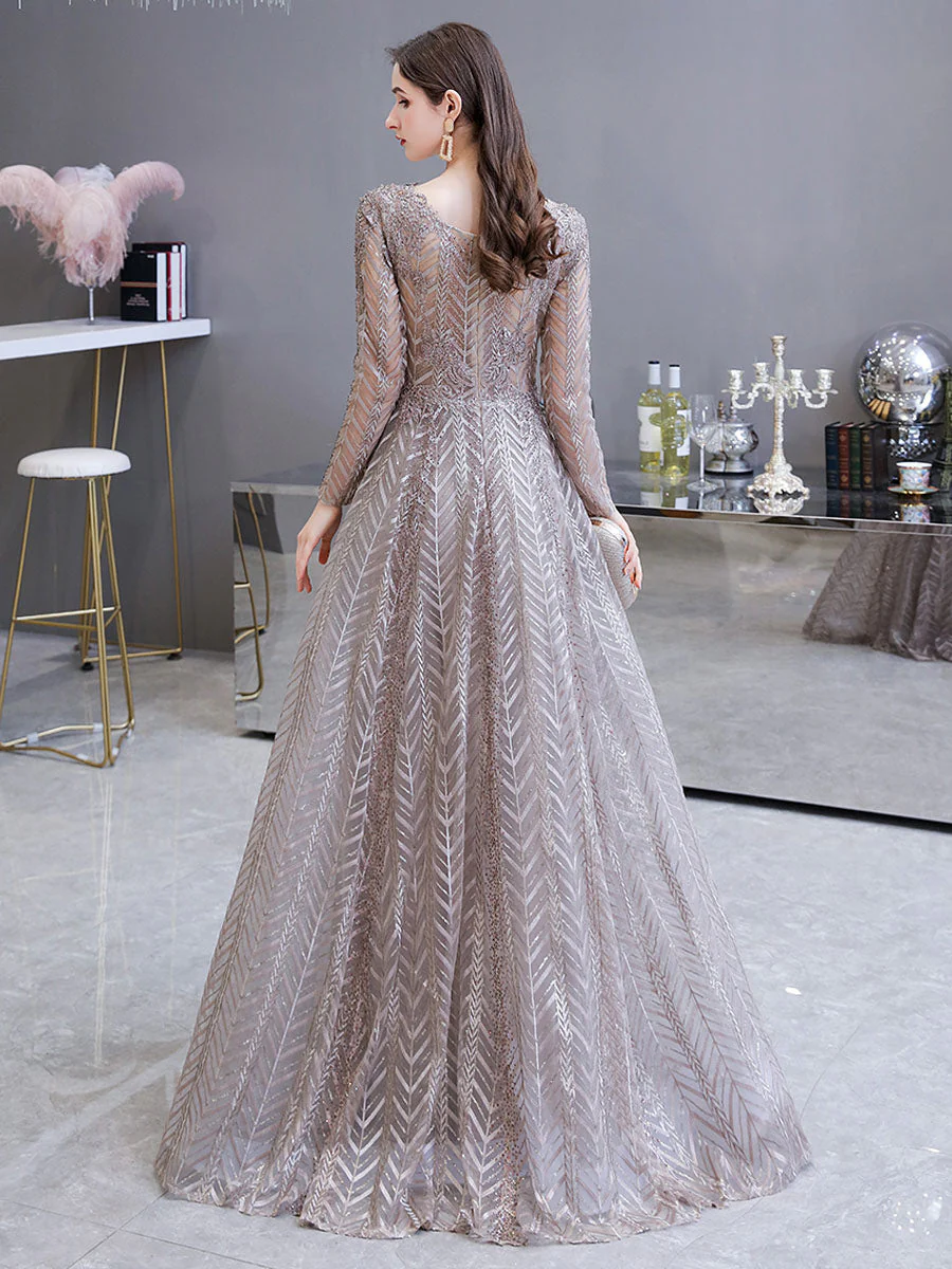 Gorgeous Evening Dress Princess Silhouette V Neck Long Sleeve Lace Sequins Floor Length Social Party Dresses - Image 7