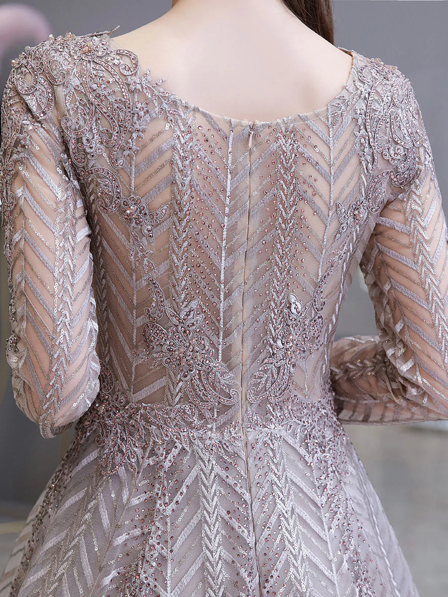 Gorgeous Evening Dress Princess Silhouette V Neck Long Sleeve Lace Sequins Floor Length Social Party Dresses - Image 9