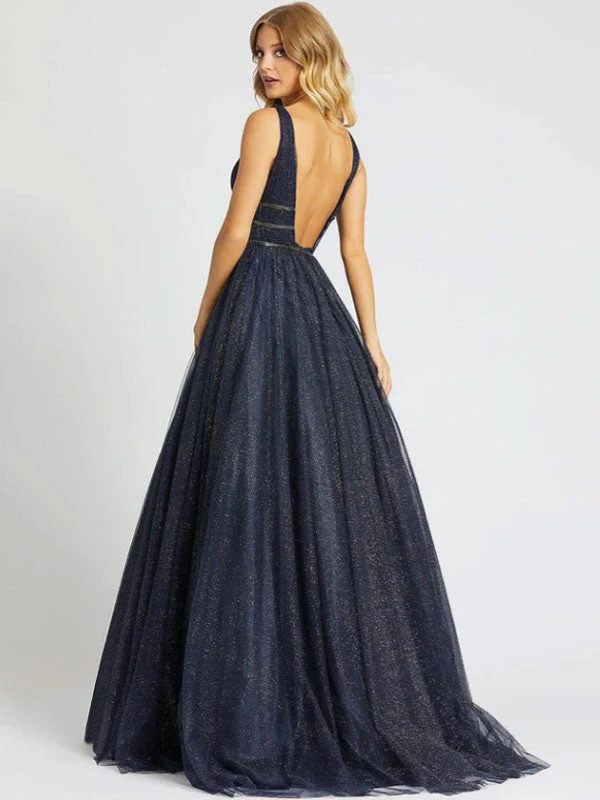 Glamorous Evening Dress Princess Silhouette V-Neck Sleeveless Backless Sequins Tulle Social Party Dresses - Image 2