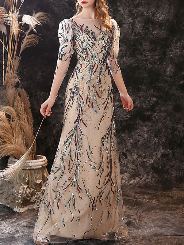 Modern Evening Dress Sheath Jewel Neck Lace Floor-Length Lace Formal Party Dresses - Image 7