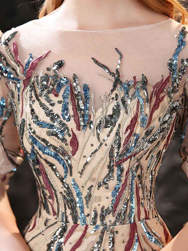 Modern Evening Dress Sheath Jewel Neck Lace Floor-Length Lace Formal Party Dresses - Image 9
