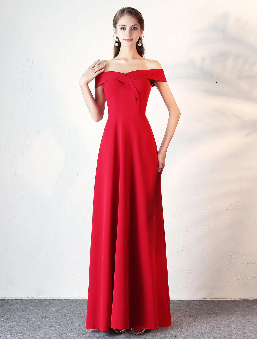 Stunning Evening Dresses Burgundy Off The Shoulder evening dress Satin Floor Length Formal Party Dress wedding guest dress - Image 2