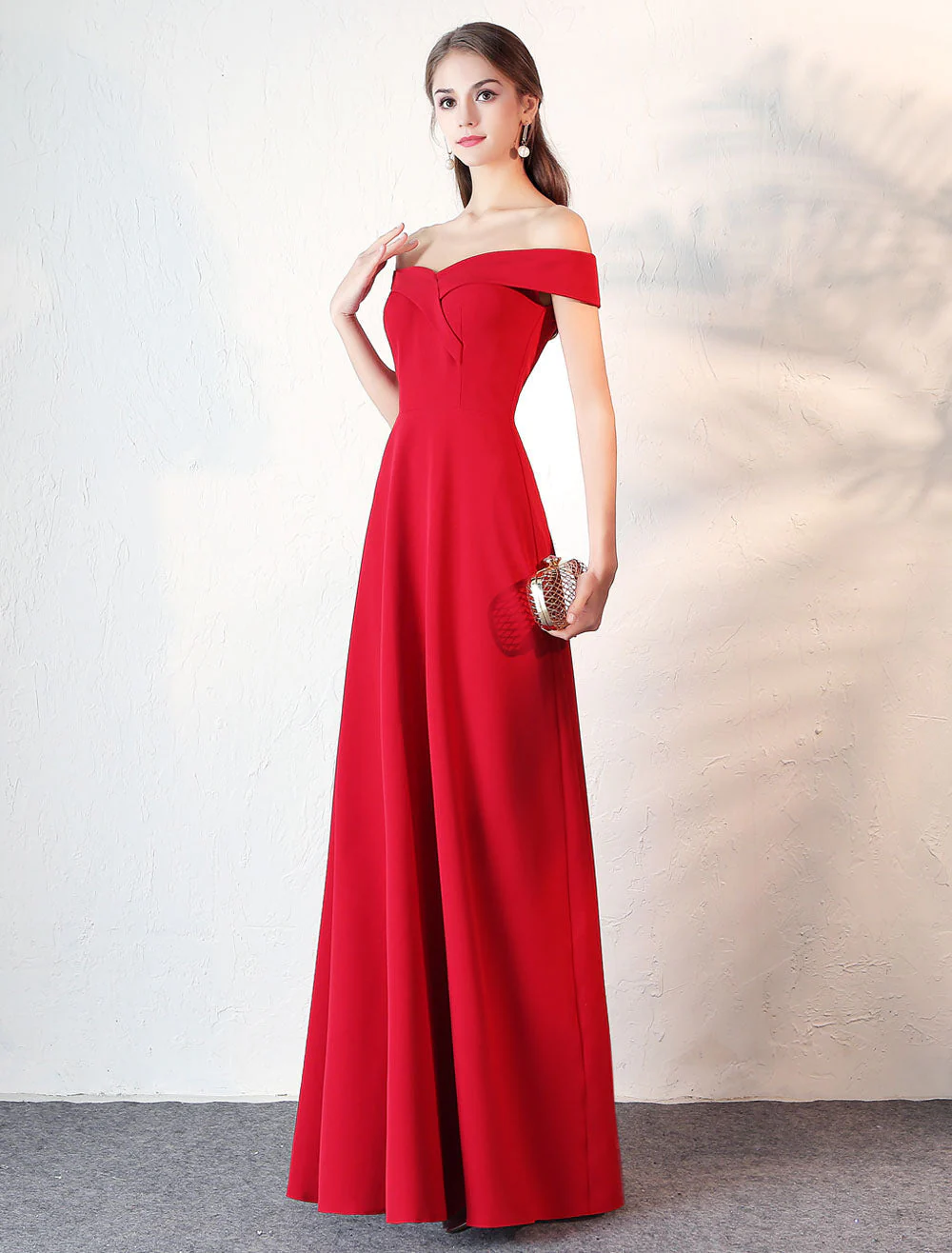 Stunning Evening Dresses Burgundy Off The Shoulder evening dress Satin Floor Length Formal Party Dress wedding guest dress - Image 4