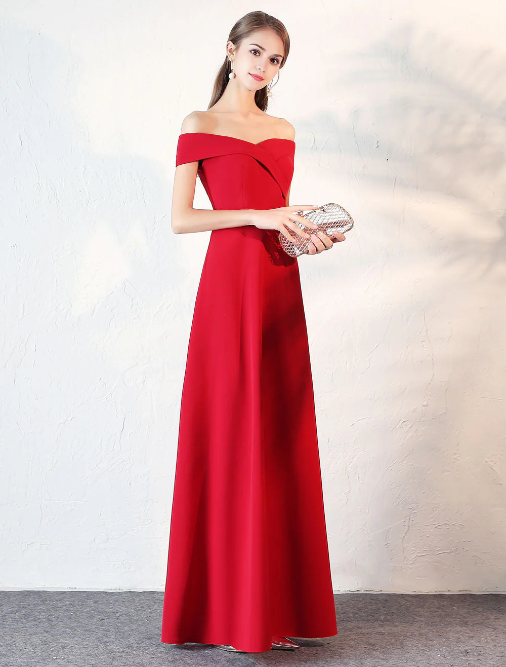 Stunning Evening Dresses Burgundy Off The Shoulder evening dress Satin Floor Length Formal Party Dress wedding guest dress - Image 5