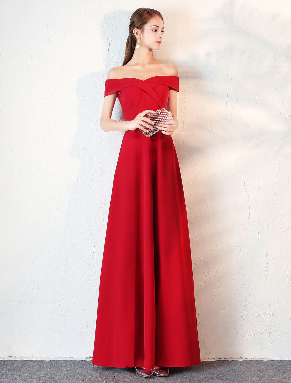 Stunning Evening Dresses Burgundy Off The Shoulder evening dress Satin Floor Length Formal Party Dress wedding guest dress - Image 6