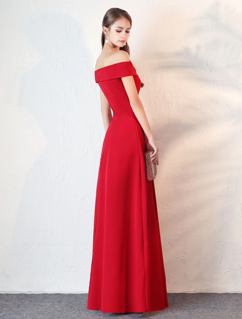 Stunning Evening Dresses Burgundy Off The Shoulder evening dress Satin Floor Length Formal Party Dress wedding guest dress - Image 7