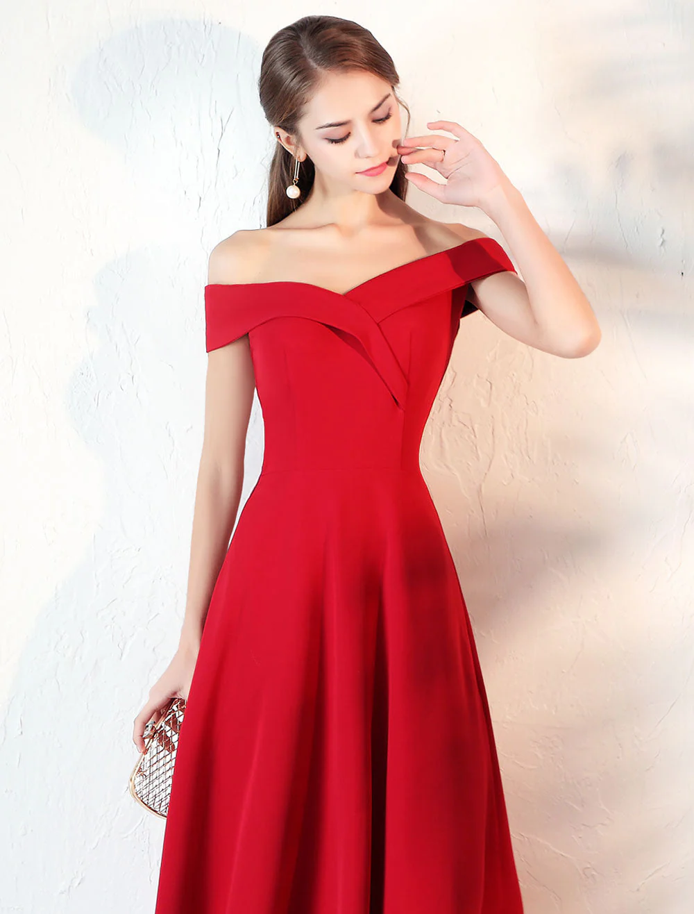 Stunning Evening Dresses Burgundy Off The Shoulder evening dress Satin Floor Length Formal Party Dress wedding guest dress - Image 8
