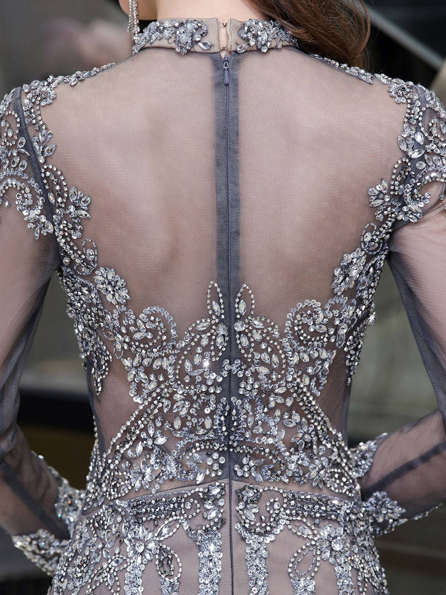 Classic Evening Dresses Mermaid Jewel Long Sleeve Floor Length Formal Dinner Dress - Image 8